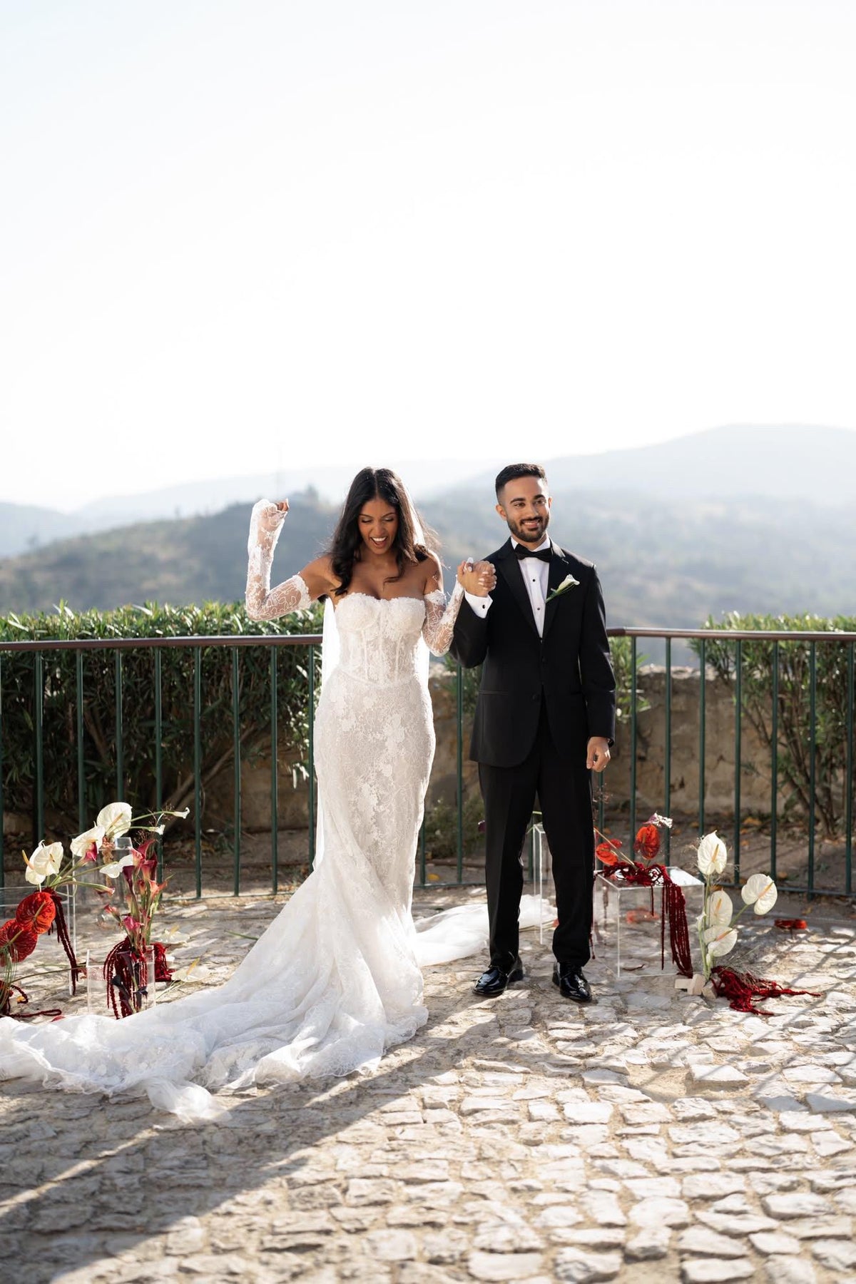Off the Shoulder Lace Corset Mermaid Wedding Dress with Detachable Long Sleeves, Custom Floral Bridal Gown | Unni