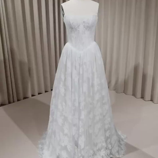 French Lace Corset Wedding Bridal Dress, Classic Romantic Elegant Princess Ball Gown, Custom Modest Courthouse Civil Wedding Dress