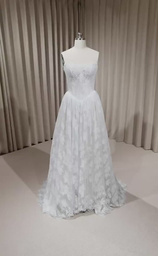 French Lace Corset Wedding Bridal Dress, Classic Romantic Elegant Princess Ball Gown, Custom Modest Courthouse Civil Wedding Dress