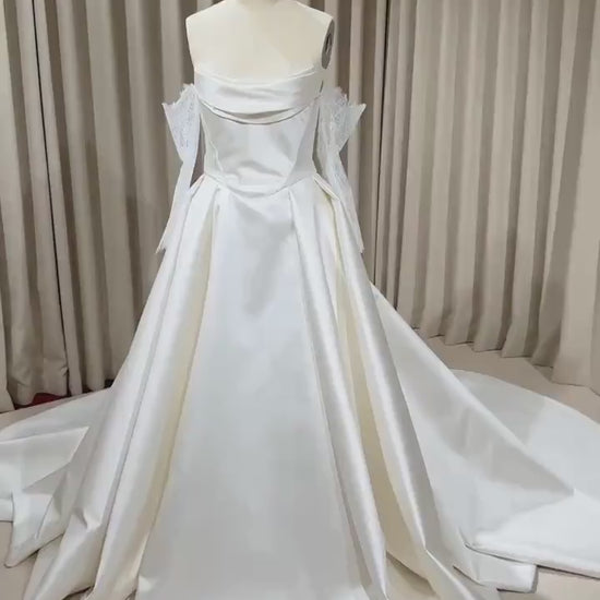 Detachable Lace Long Sleeve Satin Corset Basque Waist Wedding Ballgown | Joanna