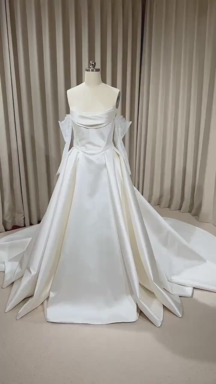 Detachable Lace Long Sleeve Satin Corset Basque Waist Wedding Ballgown | Joanna