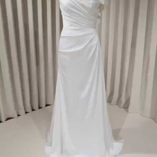 Minimalist One Shoulder Satin Corset Mermaid Wedding Dress | Josie