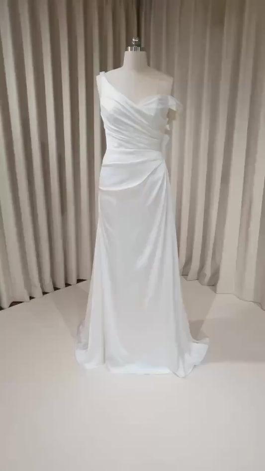 Minimalist One Shoulder Satin Corset Mermaid Wedding Dress | Josie