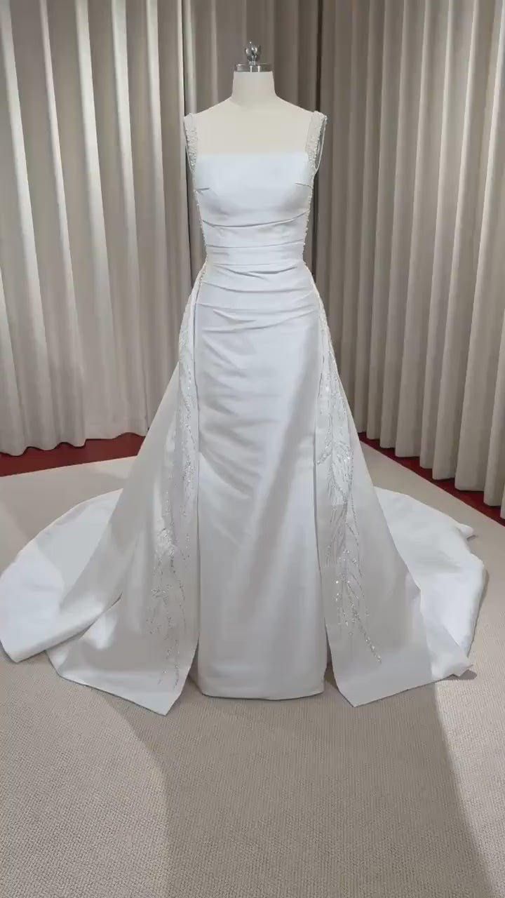 Minimalist Satin Mermaid Wedding Dress w Detachable Train , Custom Unique Elegant Prom Party Gown, Courthouse Civil Wedding Reception Dress