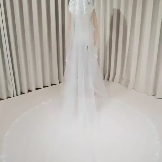 1 Tier Mantilla Lace Beaded Wedding Veil