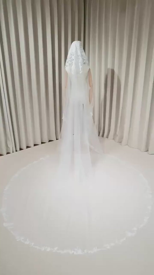 1 Tier Mantilla Lace Beaded Wedding Veil