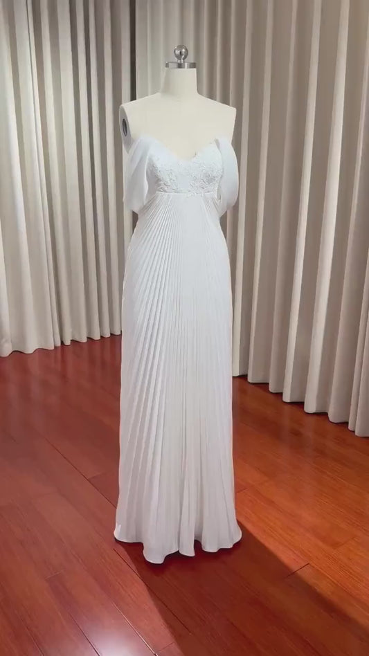 Minimalist Off Shoulder Satin Wedding Bridal Dress, Custom Simple Elegant Gown,Courthouse Civil Reception Elopement Dress