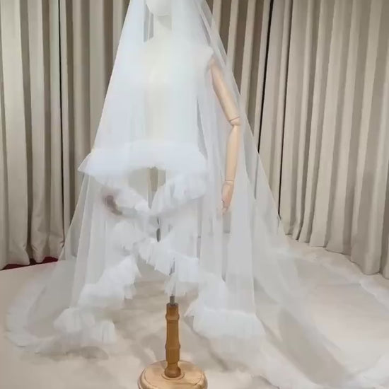 2 Tier Soft Tulle Wedding Veil with Ruffled Edge