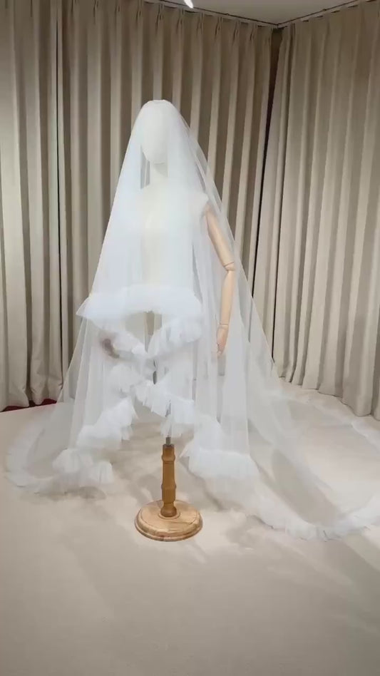 2 Tier Soft Tulle Wedding Veil with Ruffled Edge