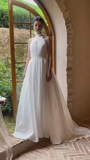 Minimalist simple satin wedding prom dress, custom unique courthouse civil wedding gown, casual romantic reception elopement dress for bride