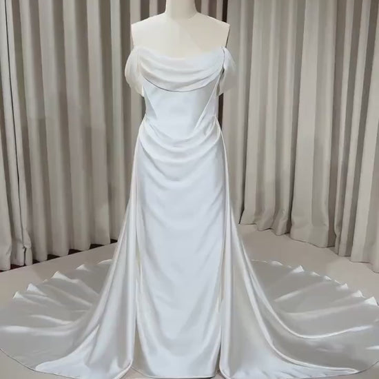 Minimalist Satin Corset Wedding Dress with Scarf and Detachable Train & Sleeves | Molly