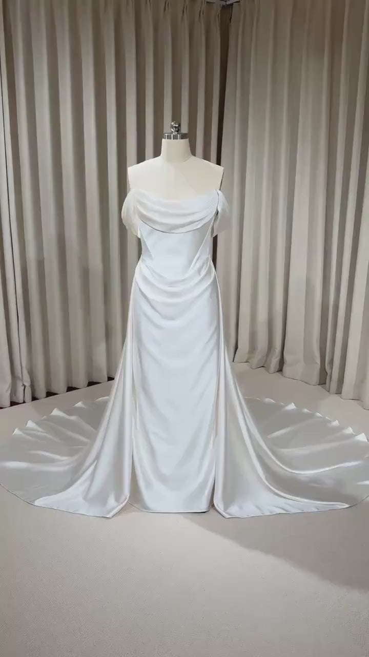 Minimalist Satin Corset Wedding Dress with Scarf and Detachable Train & Sleeves | Molly