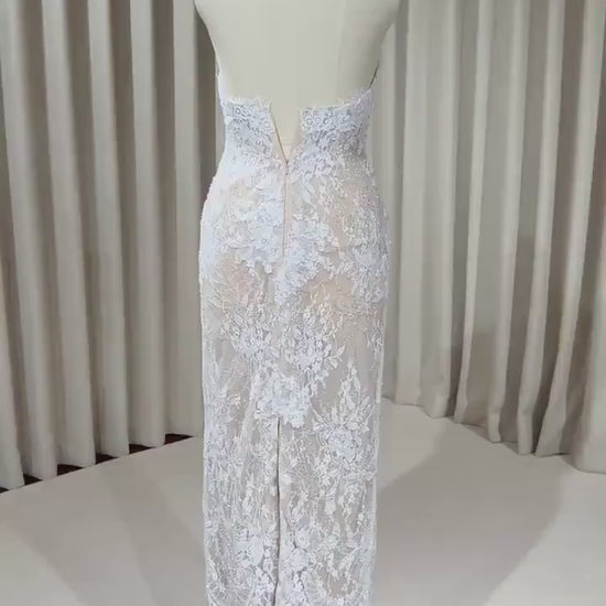 Halter Neck Beaded Lace Floral Mermaid Wedding Dress with Open Back, Custom Bridal Reception Gown | Alyssa