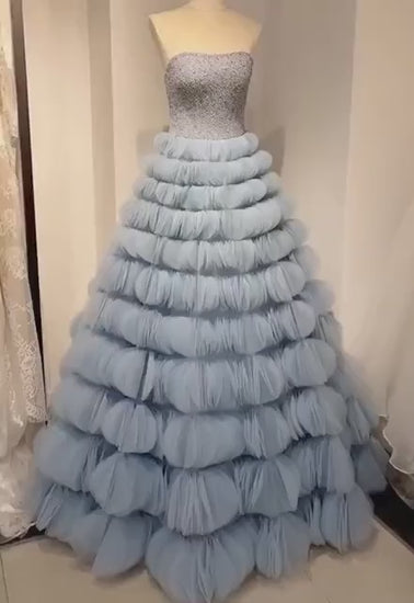 Blue Fairytale A-line Custom Wedding Bridal Dress Elegant Prom Party Gown Boho Princess Classic Romantic.