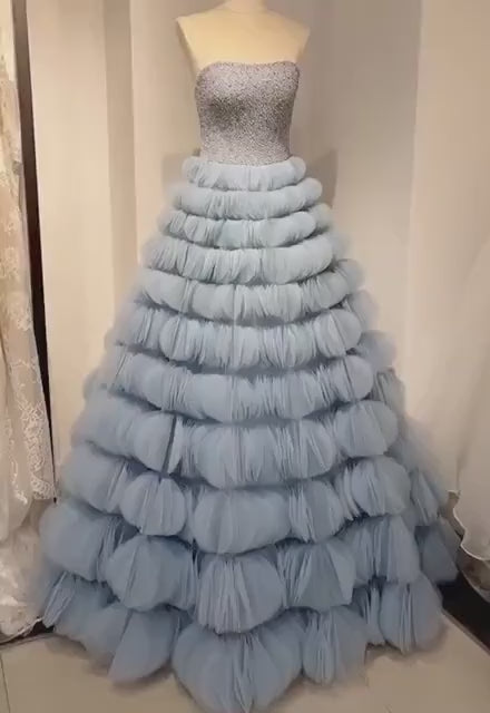 Blue Fairytale A-line Custom Wedding Bridal Dress Elegant Prom Party Gown Boho Princess Classic Romantic.