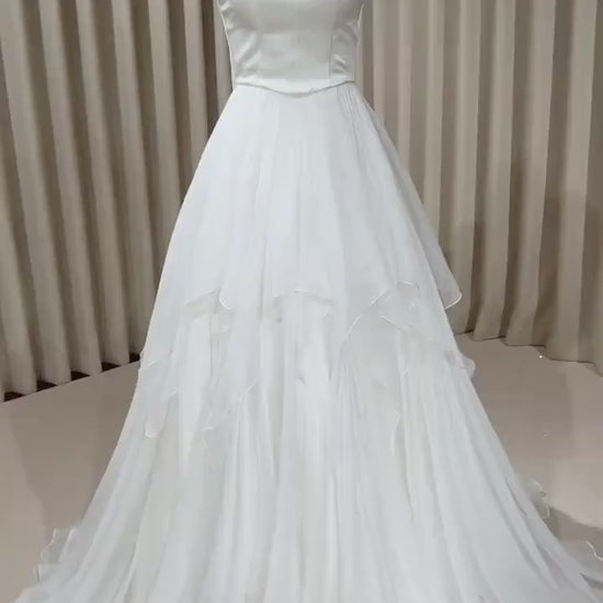 Two Piece Satin Corset Wedding Dress with Silk Draping, Off Shoulder Bridal Ball Gown | Brooke