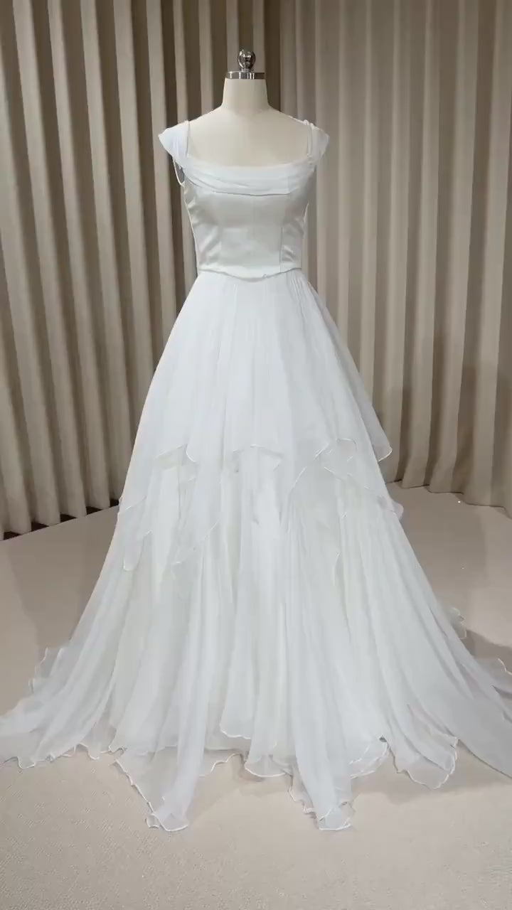Two Piece Satin Corset Wedding Dress with Silk Draping, Off Shoulder Bridal Ball Gown | Brooke