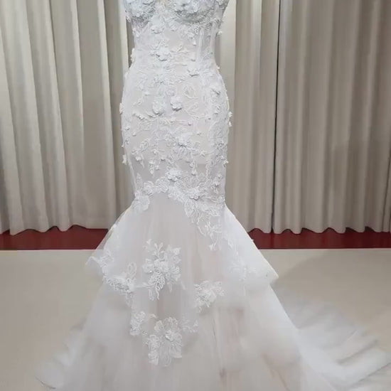 Fairy Floral Lace Mermaid Wedding, Unique Custom Courthouse Civil Wedding Reception Elopement Dress