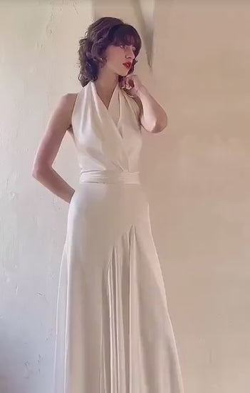 Minimalist simple satin wedding prom dress, custom unique courthouse civil wedding gown, casual romantic reception elopement dress for bride