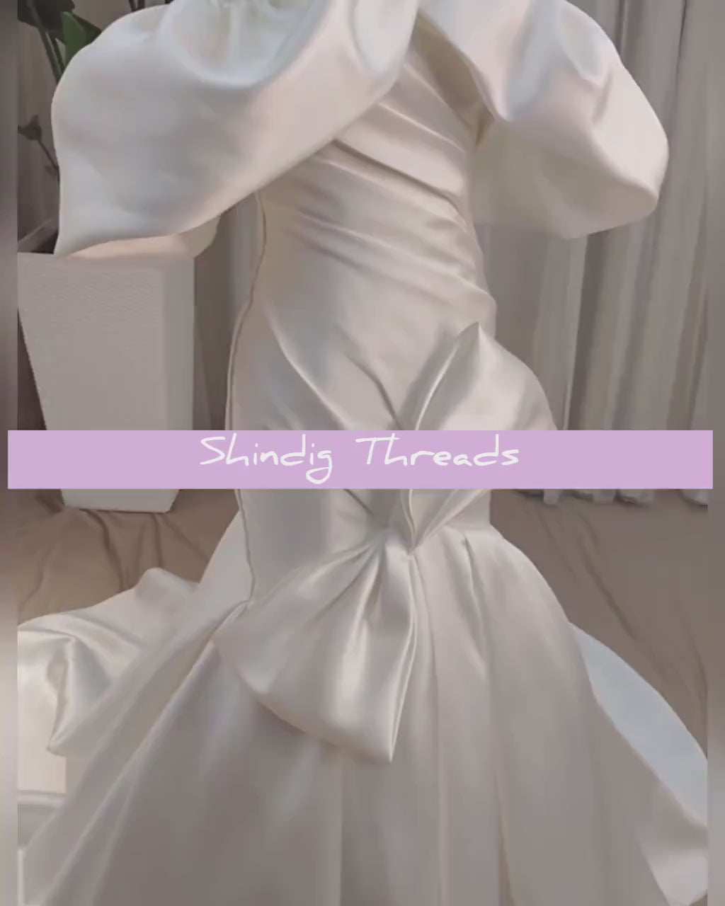 Off the Shoulder White Satin Mermaid Unique Wedding Bridal Dress with Bow, Custom Minimalist Modest Bridal Reception Dress