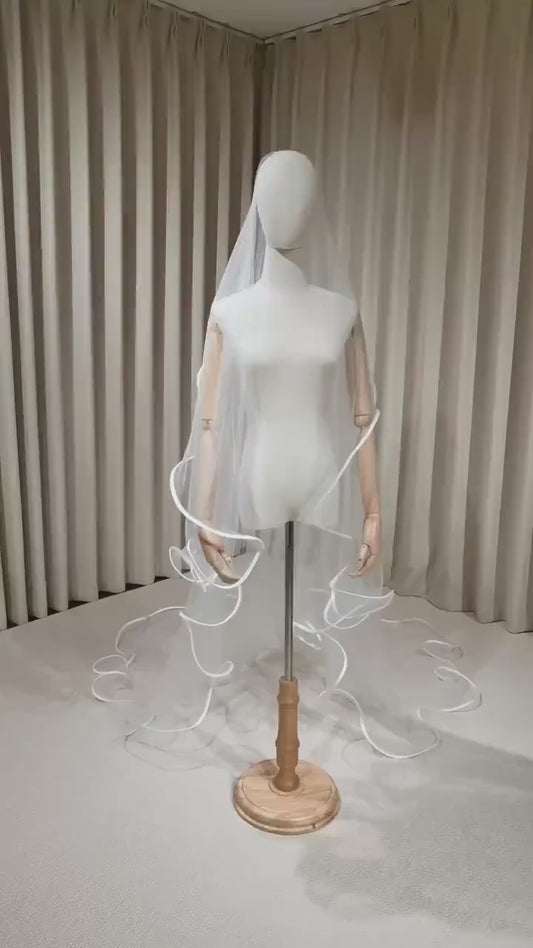 2 Tier Tulle Wedding Veil with Bouncy Satin Edge