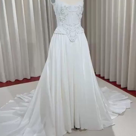 Two-piece Hand Embroidery Corset Top with Taffeta Skirt Wedding Dress, Custom Modest Courthouse Civil Wedding Vintage Victoria Ball Gown
