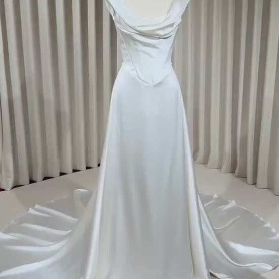 Minimalist Satin Corset Wedding Dress with Detachable Train |  Michelle