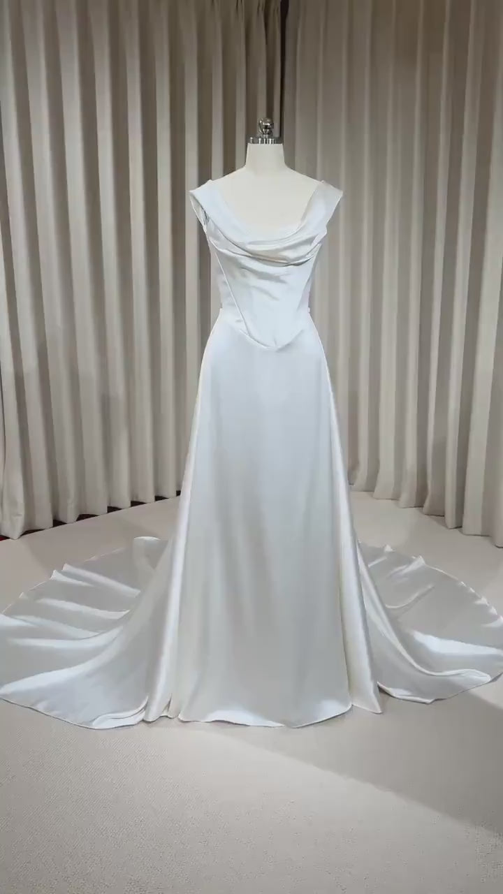 Minimalist Satin Corset Wedding Dress with Detachable Train |  Michelle