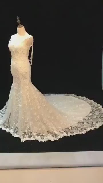 Lace Mermaid Custom Wedding Bridal Dress, Elegant Sexy Prom Party Gown Fairy Boho Princess