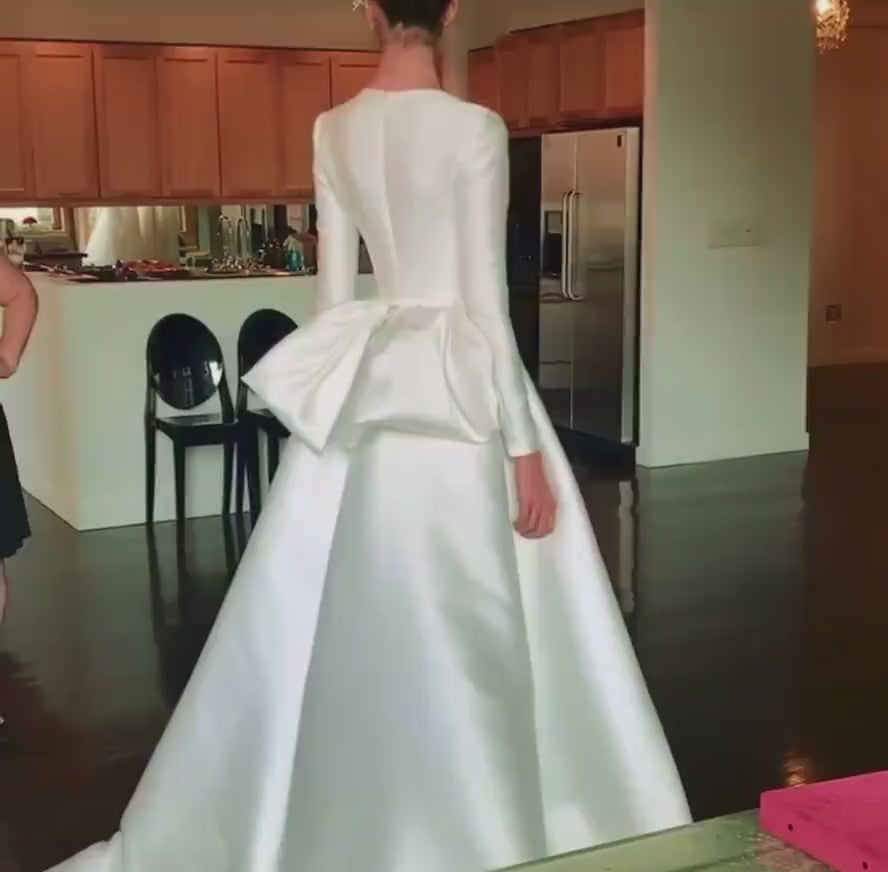 Long sleeve satin wedding dress, minimalist simple modest courthouse wedding dress, custom unique ball gown, classic & elegant bridal dress