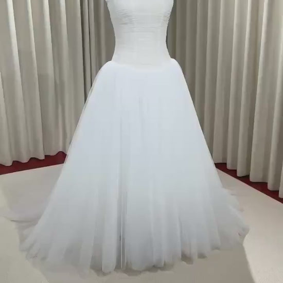 Minimalist Drop Waist Tulle Simple Wedding Dress, Custom Fairy Unique Courthouse Civil Reception Gown, Casual Elopement Rehearsal Dress