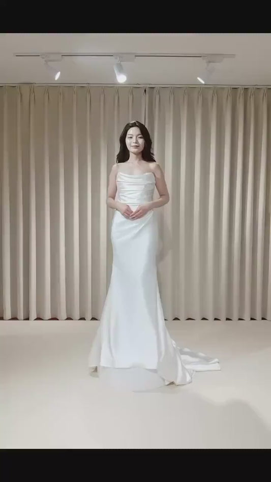 Kimberly | Minimalist Satin Corset Mermaid Wedding Dress, Custom Simple Unique Modest Reception Gown for Courthouse Civil Elopement Wedding
