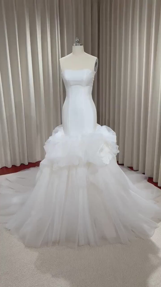 Fairy Floral Lace Mermaid Wedding, Unique Custom Courthouse Civil Wedding Reception Elopement Dress