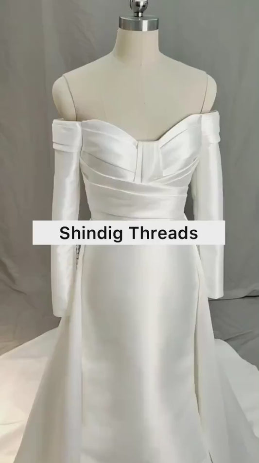 Minimalist Long Sleeve Satin Mermaid Wedding Bridal Dress, Custom Unique Elegant Prom Party Gown, Courthouse Civil Wedding Reception Dress